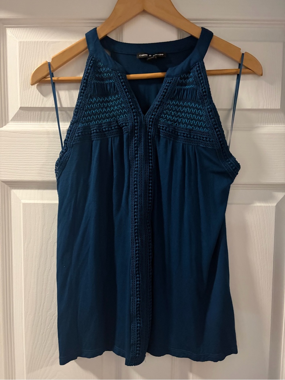 Cable & Gauge Teal Blue Crochet-Trim Halter Camisole